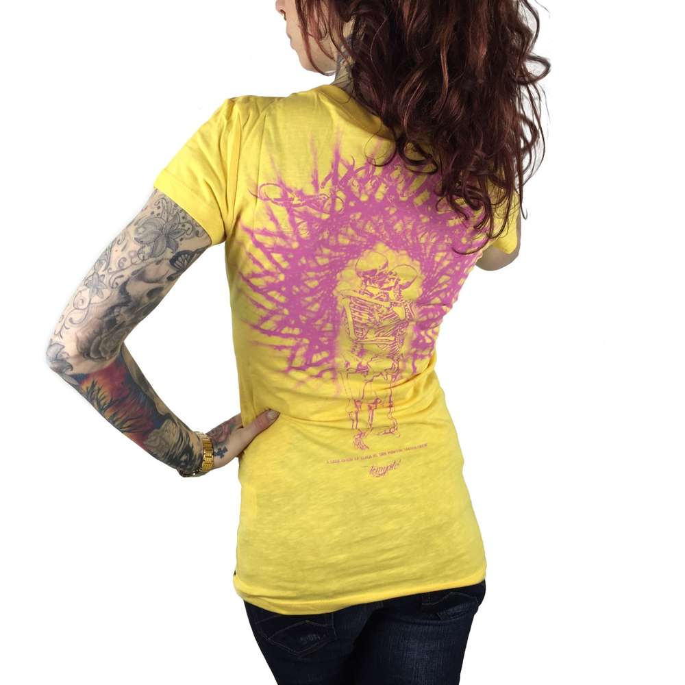Girlie YAKUZA Damen T-Shirt GSB 7122 /"Skeleton Love/" banana cream gelb