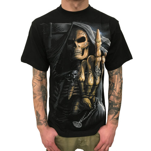 SPIRAL - Bone Finger - Herren T-Shirt (Gothic Skull Mens Shirt) schwarz
