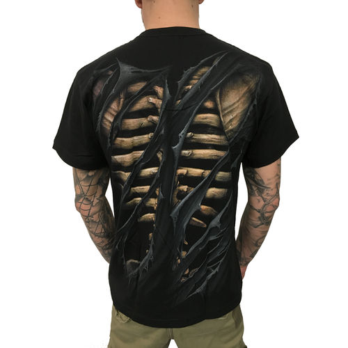SPIRAL - Bone Rips - Herren T-Shirt (Gothic Skull Mens Shirt) schwarz
