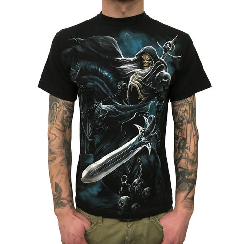 SPIRAL - Grim Rider - Herren T-Shirt (Gothic Skull Mens Shirt) schwarz