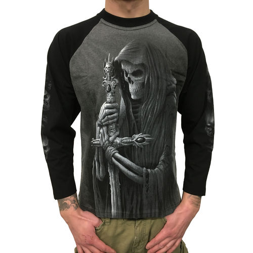SPIRAL - Soul Searcher Contrast Longsleeve (Gothic Skull Shirt) schwarz/grau