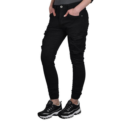 JEWELLY - Damen Jeans Cargohose JW9258 black (schwarz)