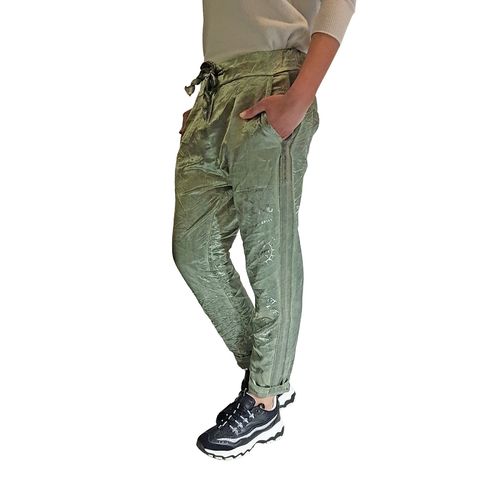 CM PREMIUM - Damen Hose Glitter Sweatpants L2-1065 oliv, One Size