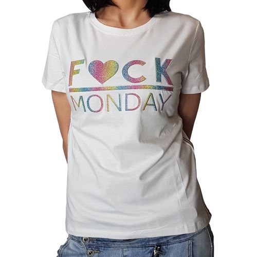 MISS KISS - Damen T-Shirt (Girlie) "Fuck Monday" white (weiß)