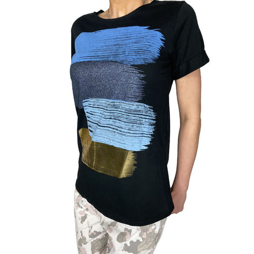 ESVIVID - Damen T-Shirt FSP10759 "Paint Blocks" schwarz/blau