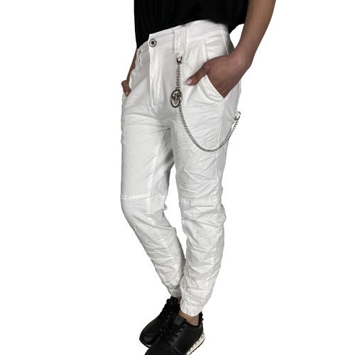 JEWELLY - Damen Baggy Style Jeans mit Kette JW9271 white (weiß)