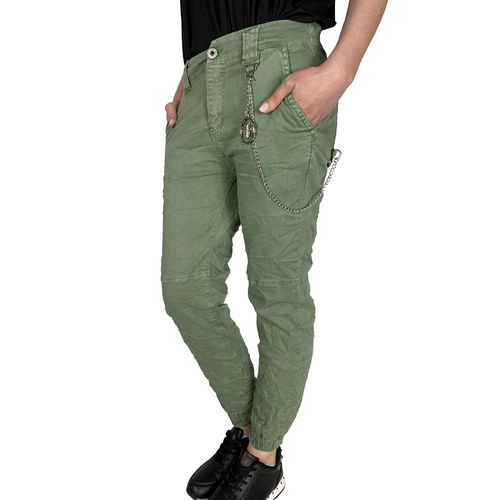 JEWELLY - Damen Baggy Style Jeans mit Kette JW9271 olive (oliv grün)