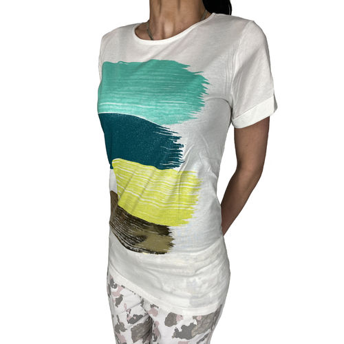 ESVIVID - Damen T-Shirt FSP10759 "Paint Blocks" weiß/grün