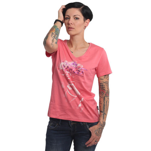 YAKUZA - Damen V-Neck T-Shirt GSB 17134 "Bubble Skull" tea rose (rosa)