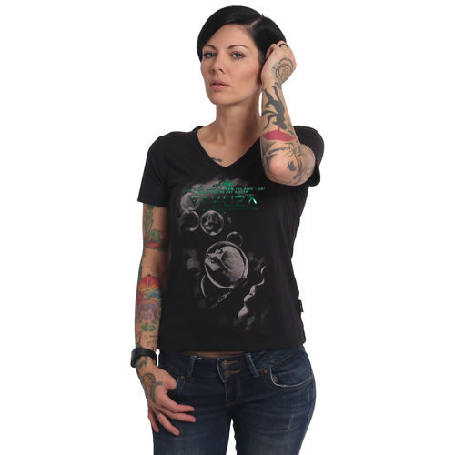 YAKUZA - Damen V-Neck T-Shirt GSB 17134 "Bubble Skull" black (schwarz)