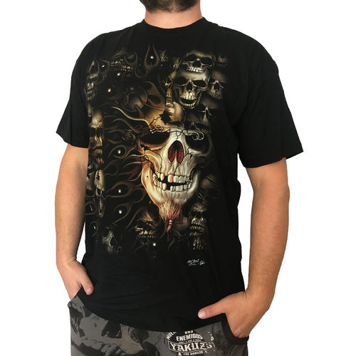 ROCK CHANG - Multiple Skulls - Herren T-Shirt (Glow In The Dark) schwarz