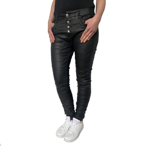 JEWELLY - Damen Kunstleder Jeans JW2566-1 black (schwarz)