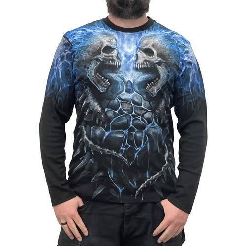 SPIRAL - Flaming Spine Longsleeve 138704 (Gothic Skull Shirt) schwarz